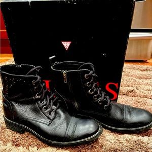 Mens Guess? Black 100% Leather Zipper Channing Boots Motorcycle Shoes Sz 11.5